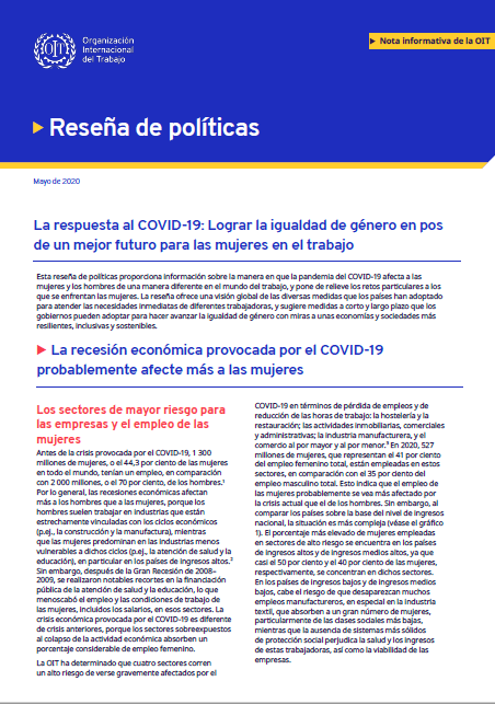  La respuesta al COVID-19: Lograr la igualdad de género en pos de un mejor futuro para las mujeres en el trabajo