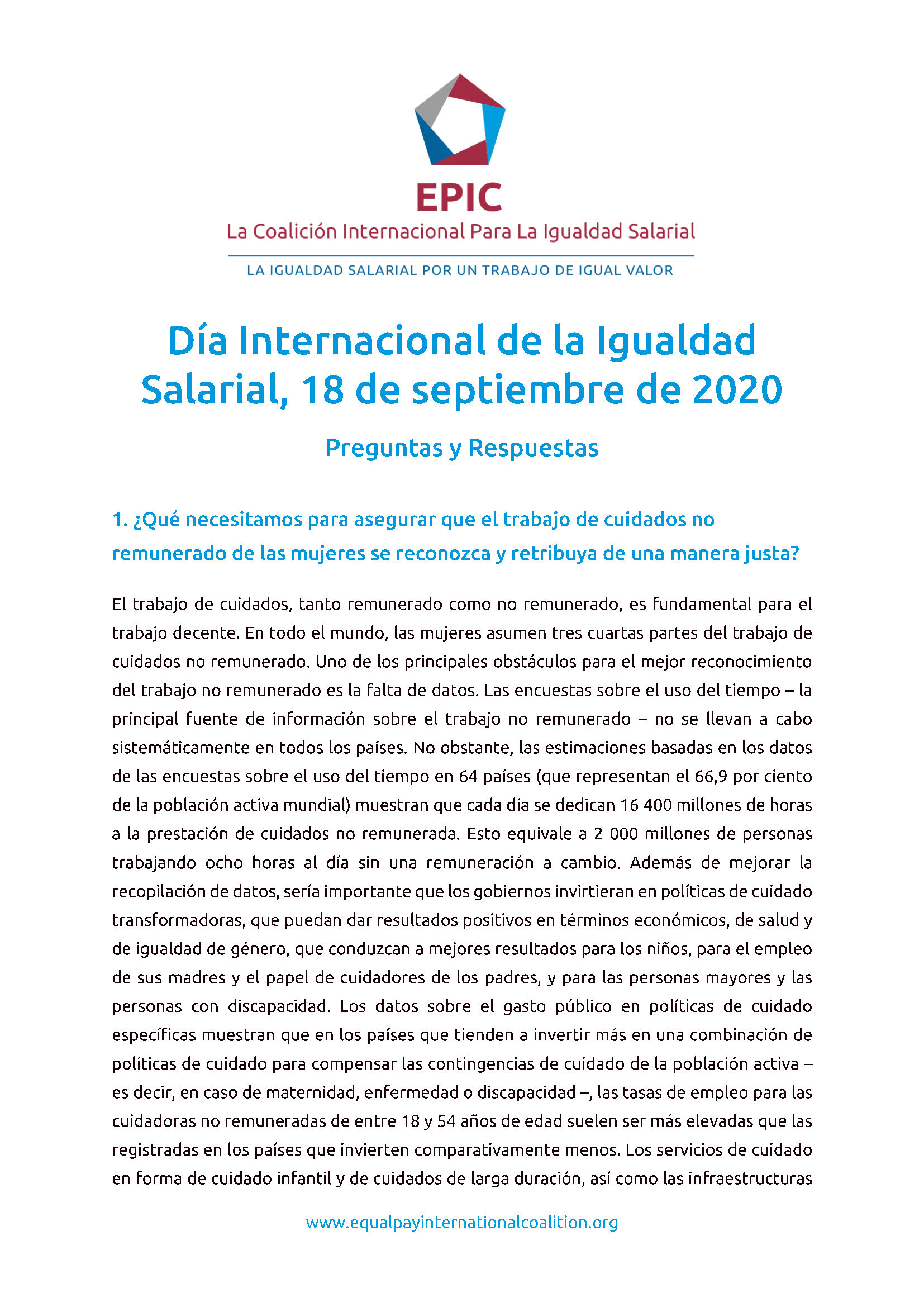 Día Internacional de la Igualdad Salarial 18 de septiembre de 2020: Preguntas y Respuestas